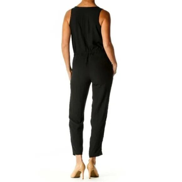 "NWT"Ann Taylor Loft Black Sleeveless Jumpsuit-Button Front/Tie Waist/Pockets-XS - Picture 2 of 14